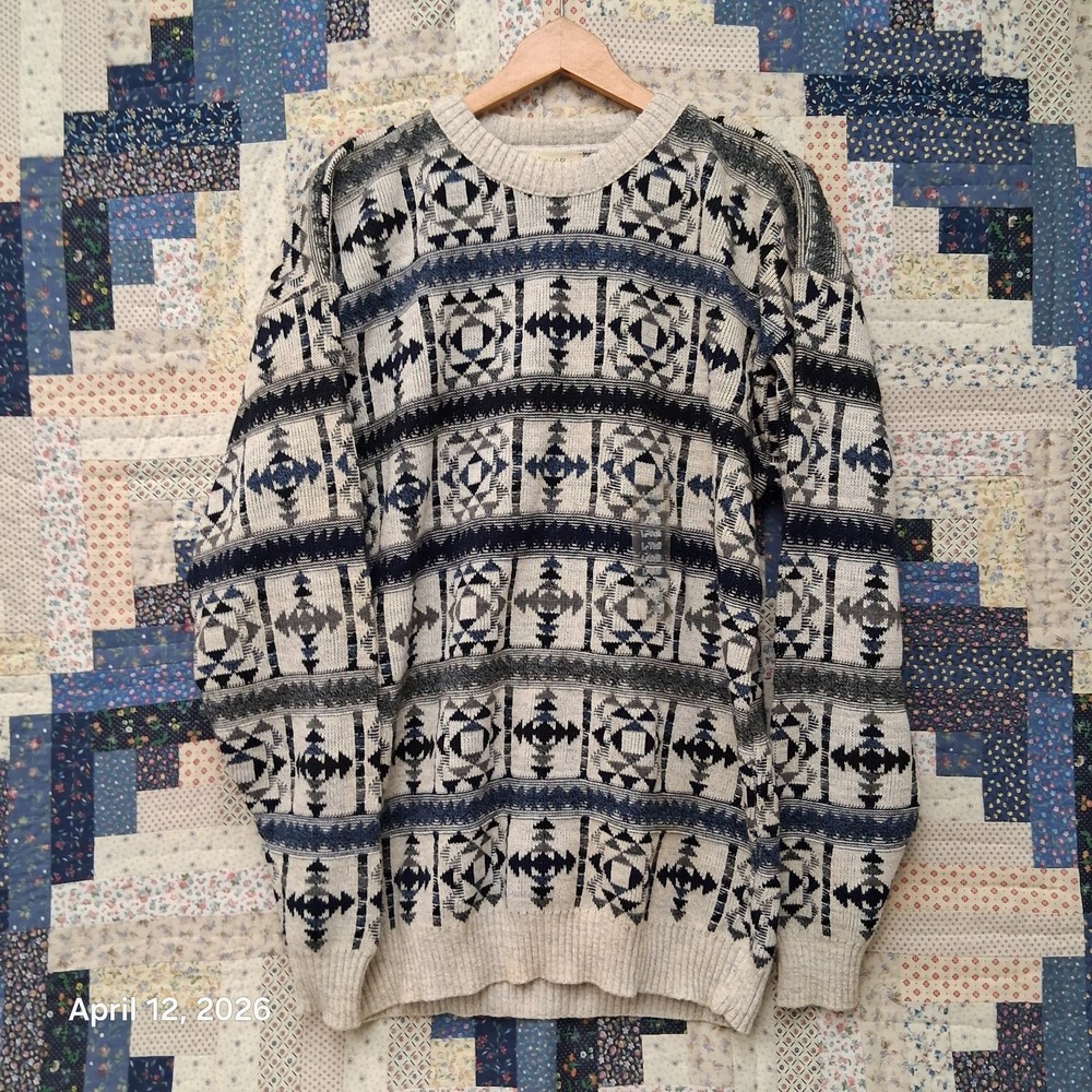 Vintage St. Johns Bay Southwestern Plaid Style Sweater Size Large Tall LT NWOT